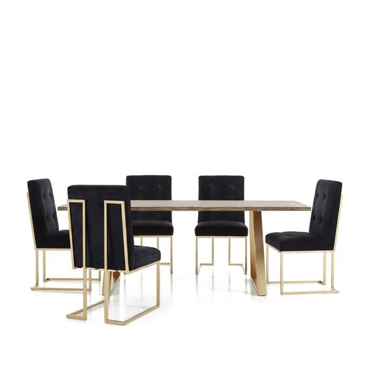 Linear â€“ Juego de Comedor Tapizado Negro y Dorado