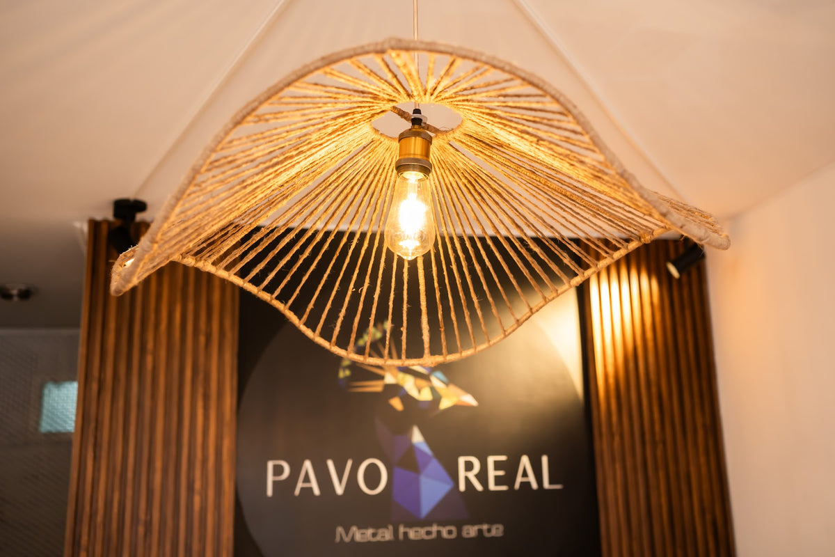 Lámpara artesanal y letrero de Pavo Real Metal Hecho Arte